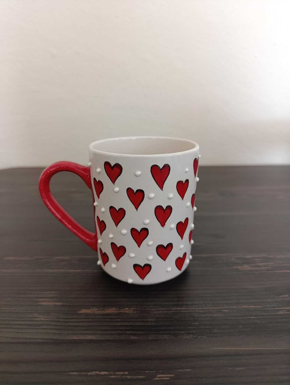 El yapımı kalp desenli 300ml kupa seramik bardak hand made