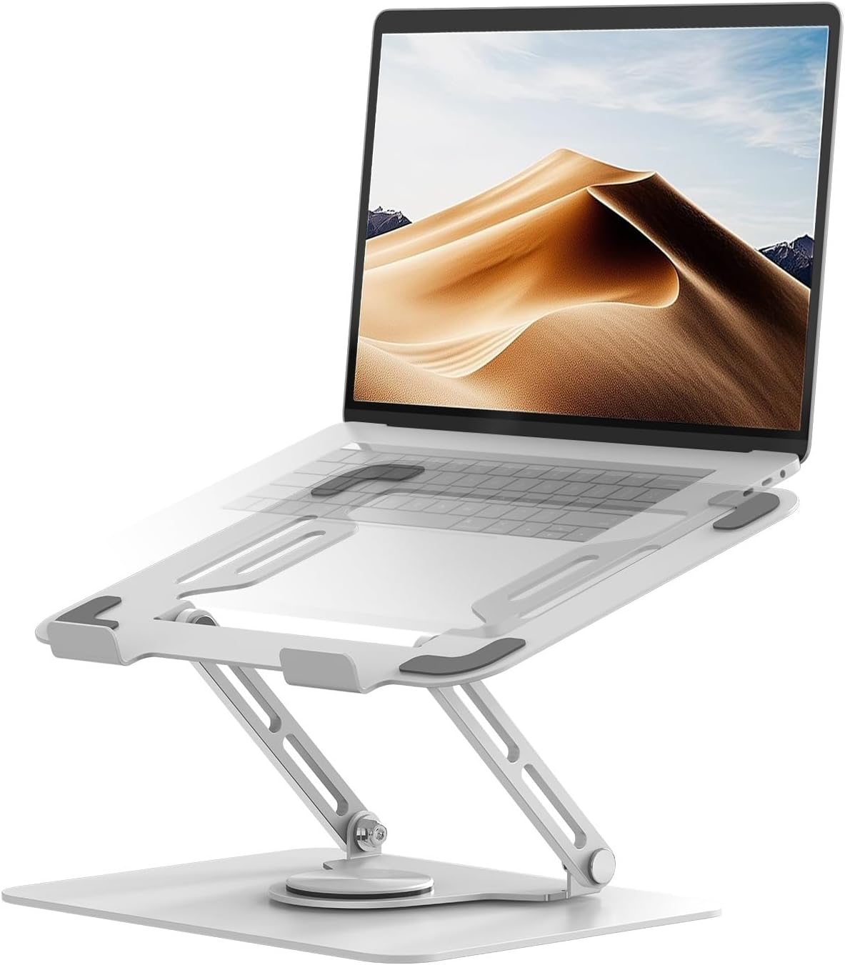 Taşınabilir Katlanabilir Ayarlanabilir Laptop Standı – Alüminyum, Ergonomik Dizüstü Bilgisayar Yükseltici, Kademeli Yükseklik Ayarı, Tüm Laptoplar İçin Uyumlu 10 inç-17 inç Gümüş