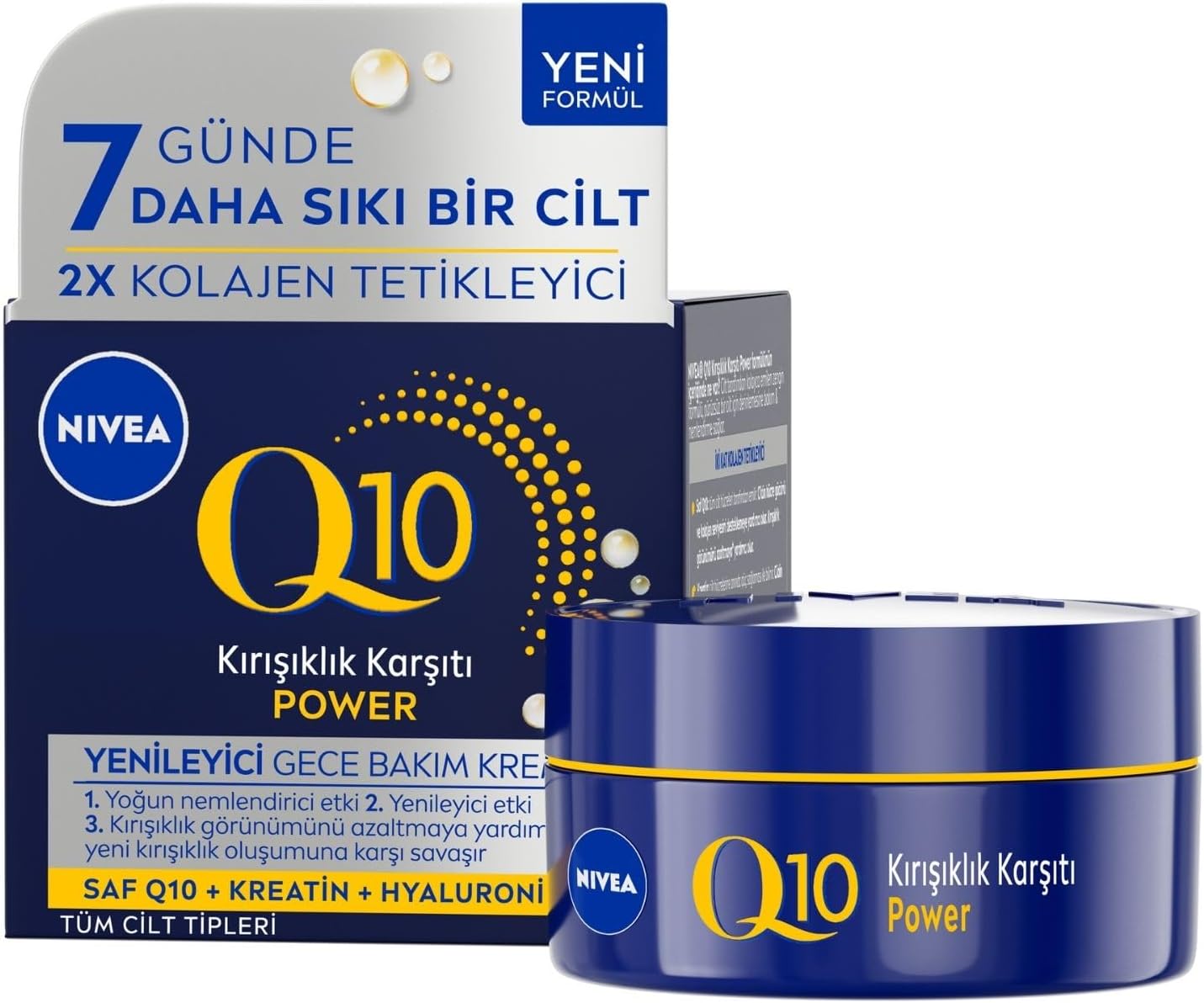 Q10 Kırışıklık Karşıtı Gece Bakım Kremi 50 ml,Nemlendirici,Yenileyici,Kreatin,Hyaluronik Asit