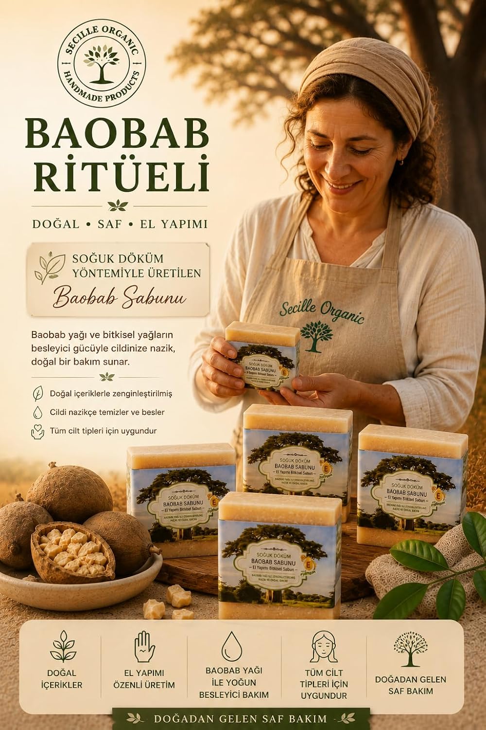 SOĞUK DÖKÜM BAOBAB SABUNU 120g-EL YAPIMI DOĞAL SABUN-COLD PROCESS HANDMADE NATURAL SOAP