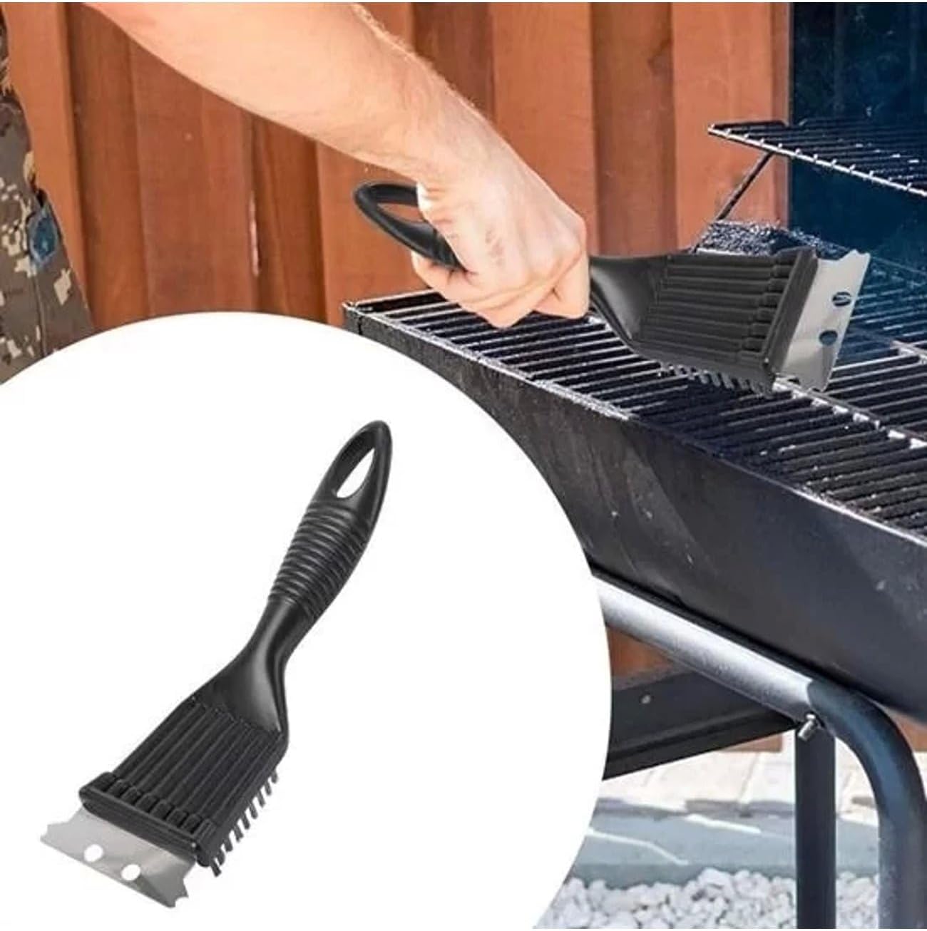 Mangal Barbekü Temizleme Paslanmaz Çelik Mangal Temizlik Fırçası Ergonomik Saplı 2’si 1 Arada Barbekü Izgara Temizleyici Dayanıklı ve Etkili Tasarım