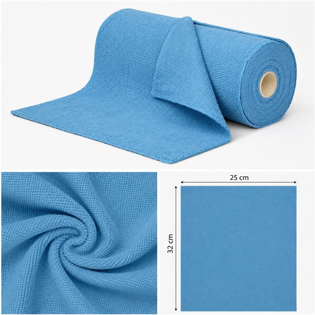 20'li Rulo%100 Mikrofiber Temizlik Bezi - 25x32 cm Büyük Ebat, Kopar Kullan Çok Amaçlı Yıkanabilir Pratik Temizlik Havlusu (Mavi, Beyaz, Bej ve Pembe Renk Seçenekleriyle)