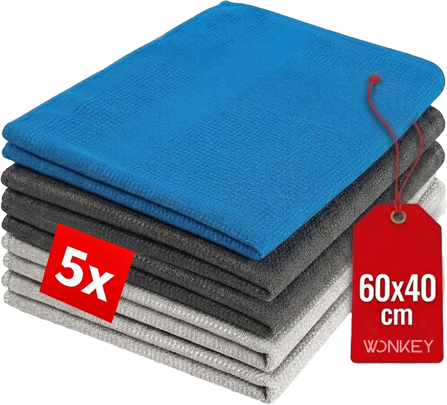 Mikrofiber Temizlik Bezi 5'li Paket, 60x40 cm Çok Amaçlı Sihirli Araba Cam, Toz, Mutfak, Oto ve Motosiklet Temizlik Bezi