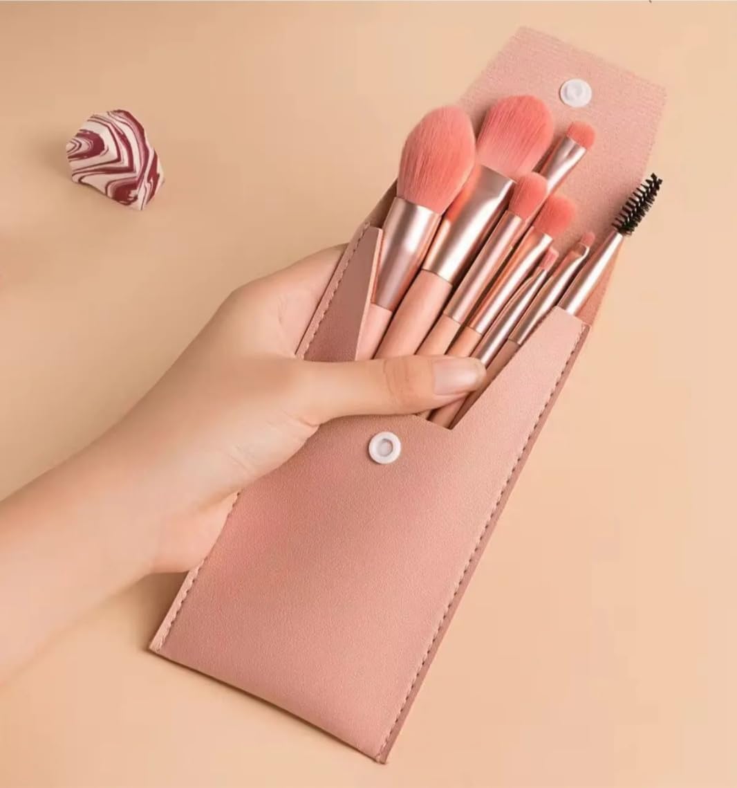 8'li Profesyonel Makyaj Fırça Seti, Rose Gold, Seyahat Çantalı, Göz ve Yüz Makyajı için