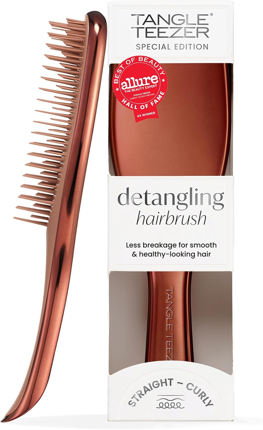 Ultimate Detangler Chrome Choc Bronze Islak ve Kuru Düz ve Kıvırcık Saçlar için Saç Fırçası Tarak