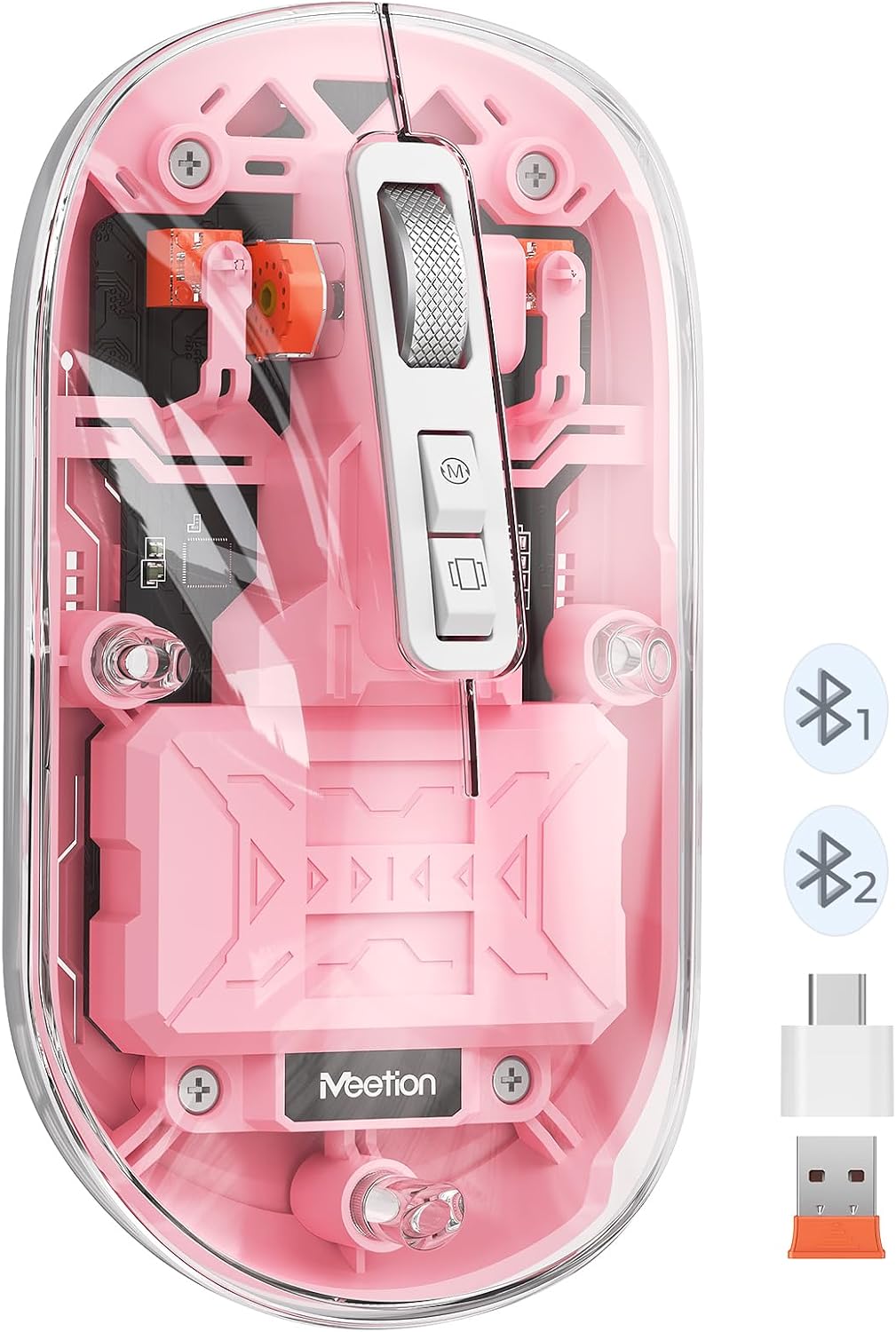 BTM005 | Saydam Ofis Mouse | 2.4G Kablosuz + Çift Bluetooth | Sessiz Tıklama | 2400 DPI (Pembe)