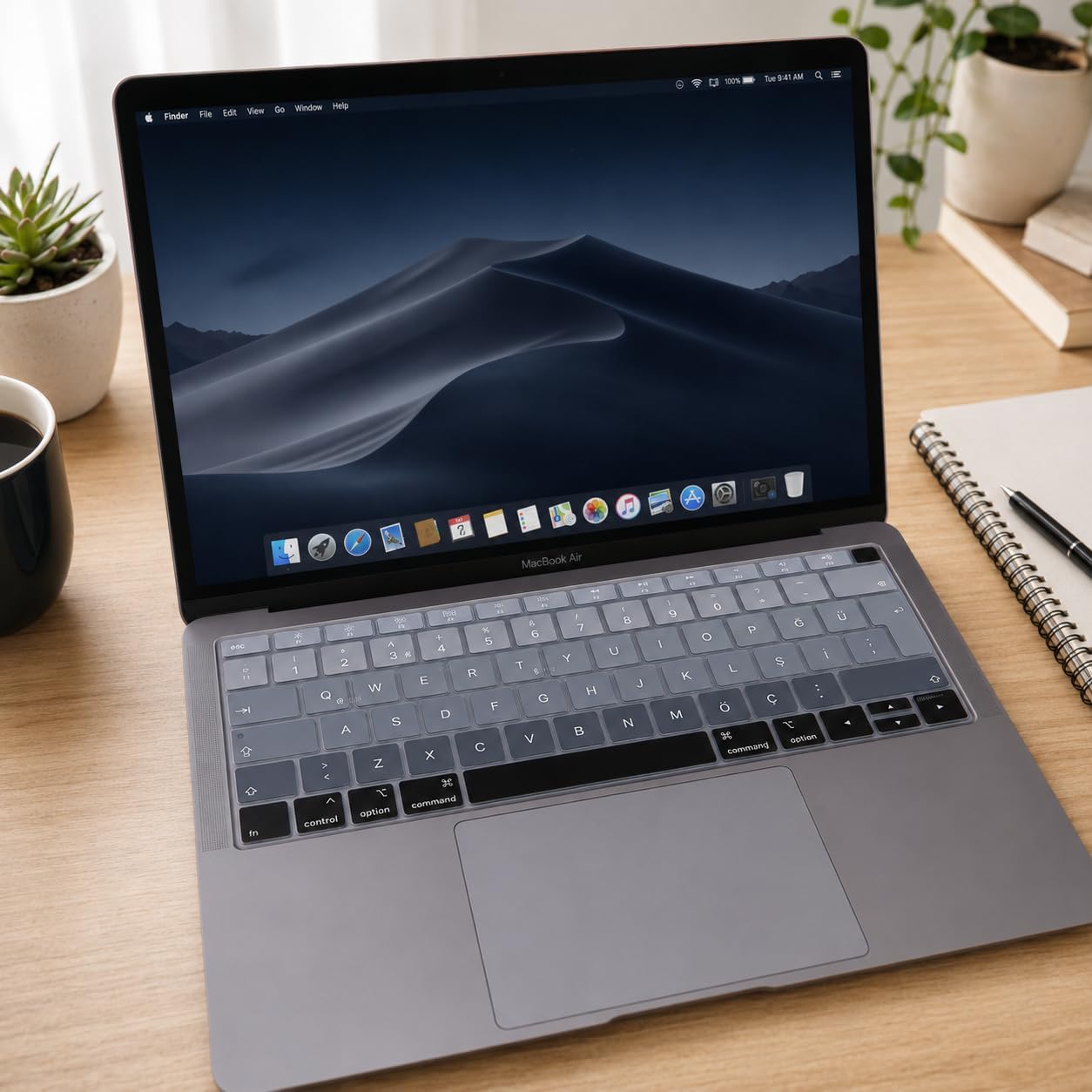 MacBook Klavye Koruyucu Türkçe Q Silikon | A1932 A2179 A2337 M1 Uyumlu |Ters L Enter Siyah Gri