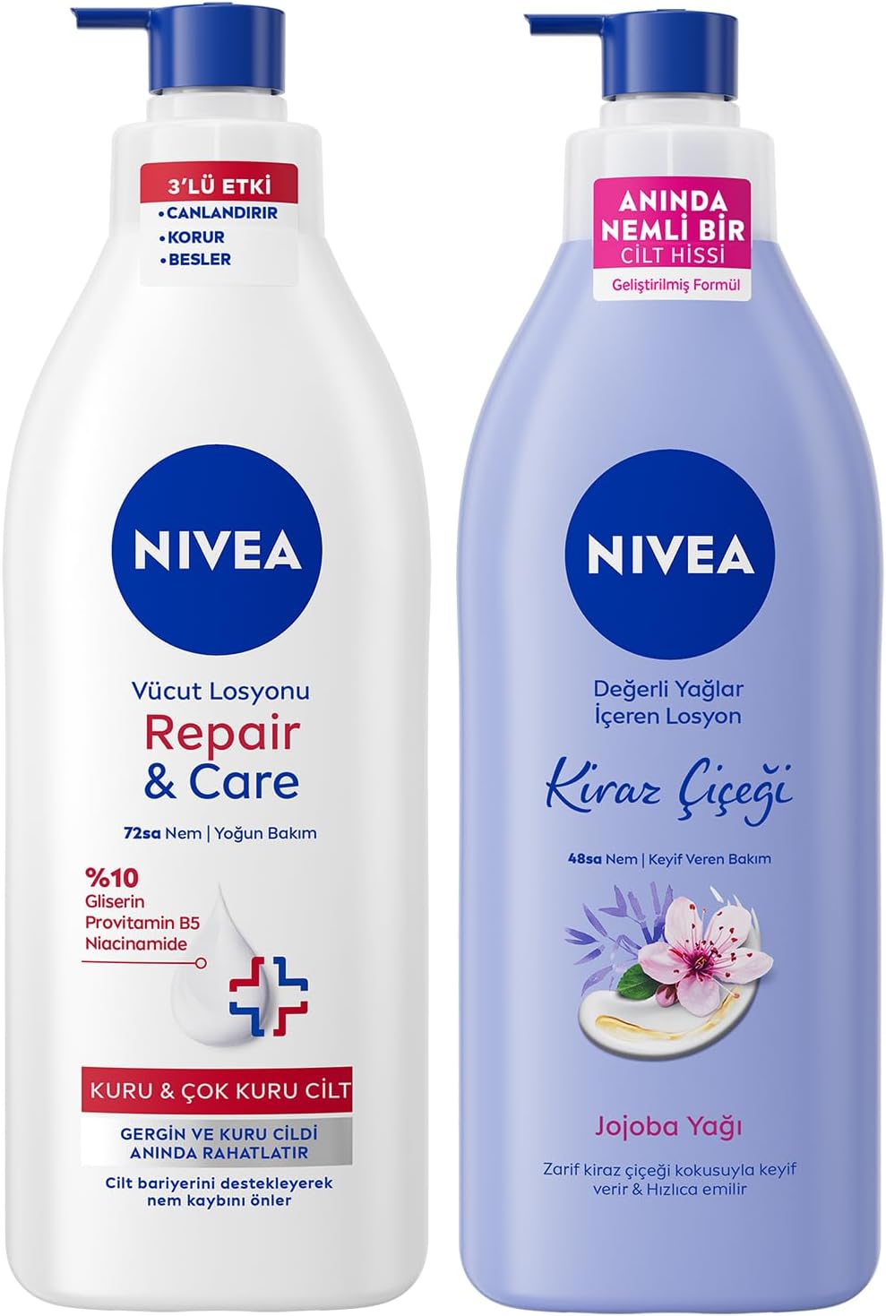 Kiraz Çiçeği Vücut Losyonu ve Repair&Care Nemlendirici Losyon 400ml, Rahatlatıcı, Kuru Cilt