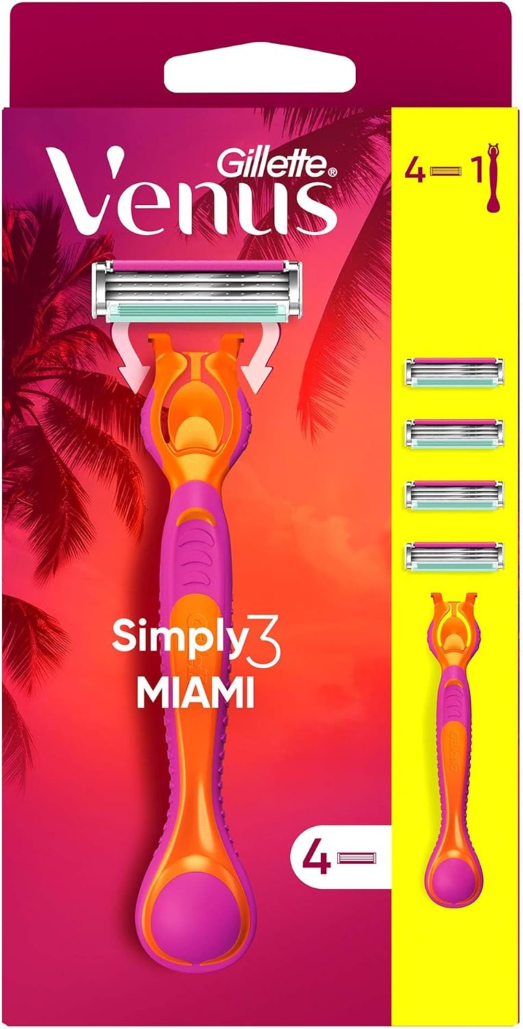 Gillette Simply Venus 3 Miami Tıraş Makinesi Gövdesi + 4 Bıçak