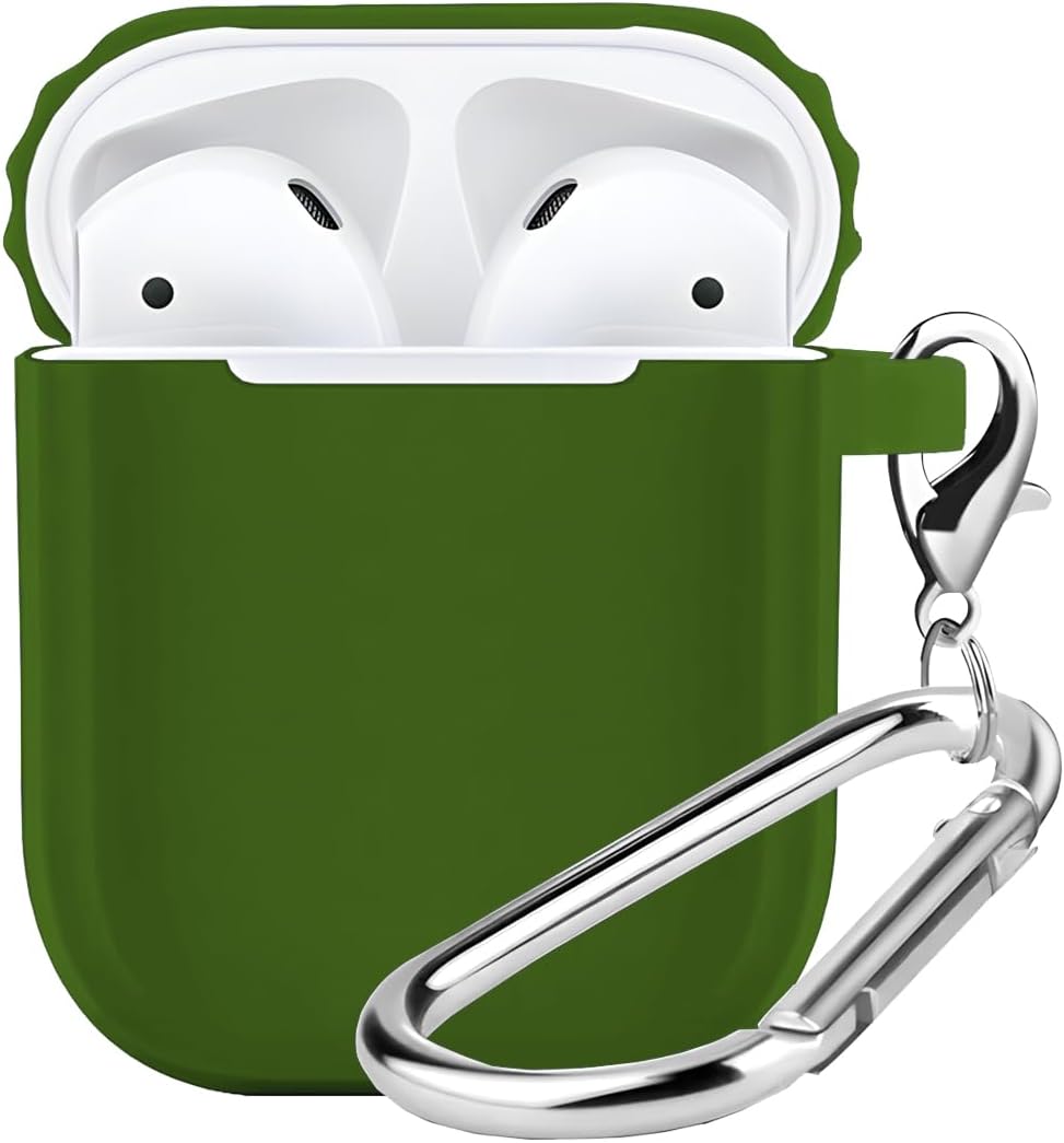 Airpods 1/2 Uyumlu Rubber Silicone Case Kancalı Yumuşak Silikon Kılıf Airpods 1 ve 2 Uyumlu Kulaklık Kılıfı (Yeşil)