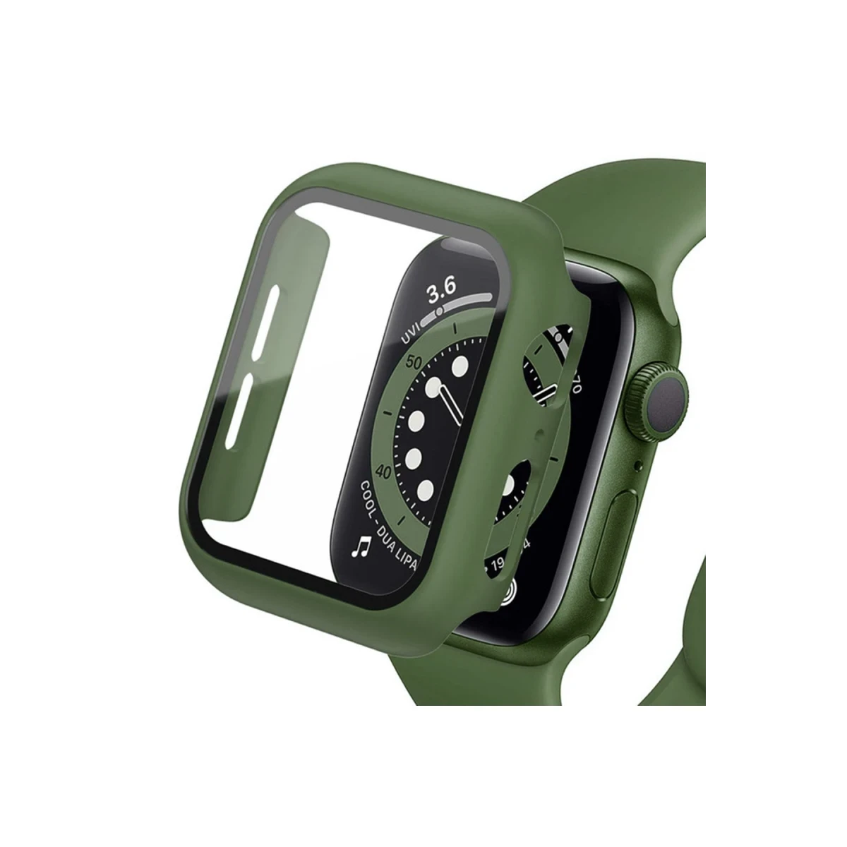 Apple Watch 45mm Camlı Kasa Ekran Koruyucu - Koyu Yeşil