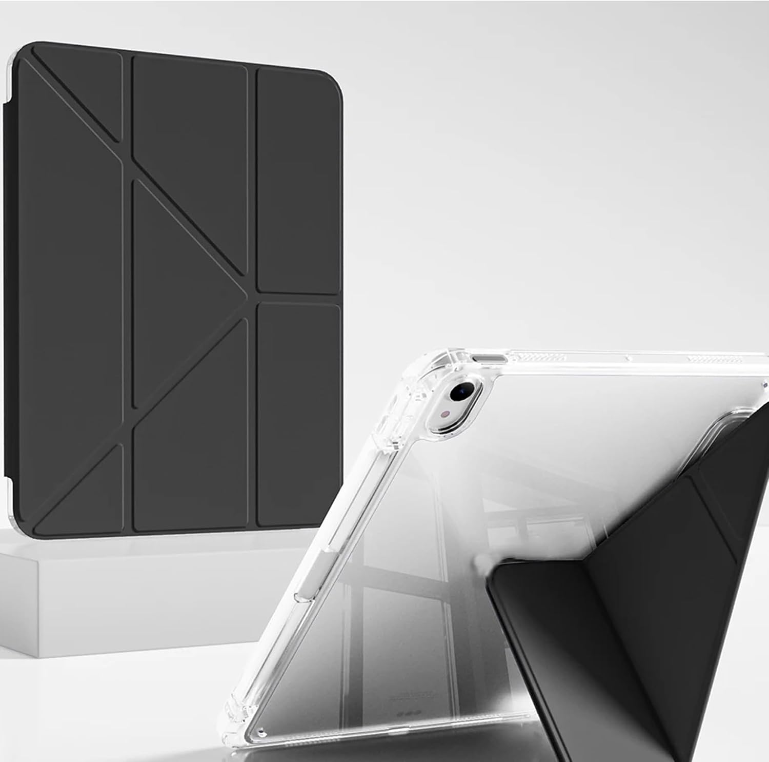 iPad Air 13 ile Uyumlu 13 inç Kılıf 2025 A3269 Kalem Koyma Bölmeli Ultra Koruma Antişok Yatay Dikey Şekillerde Stand seçeneği Uyku Modlu New Attractive Smart Cover Kılıf Siyah