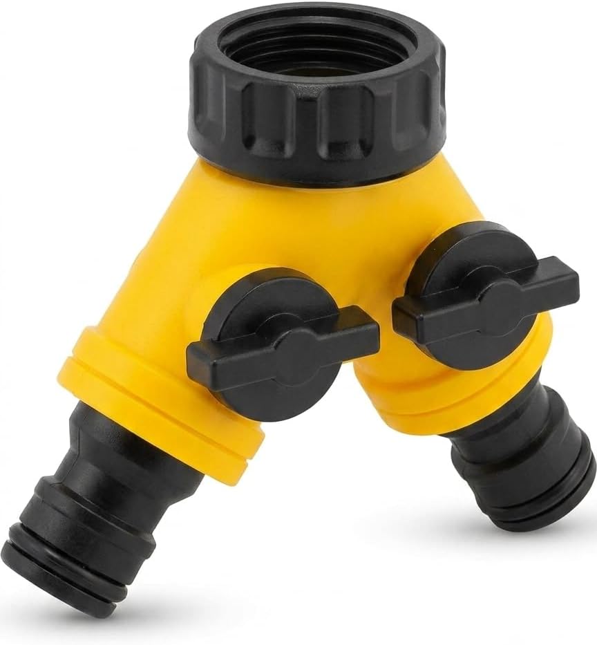 Çift Çıkışlı Vanalı Musluk Adaptörü 1/2" - 3/4" | Bahçe Hortumu Y Bağlantı Aparatı | Bağımsız Su Kontrolü