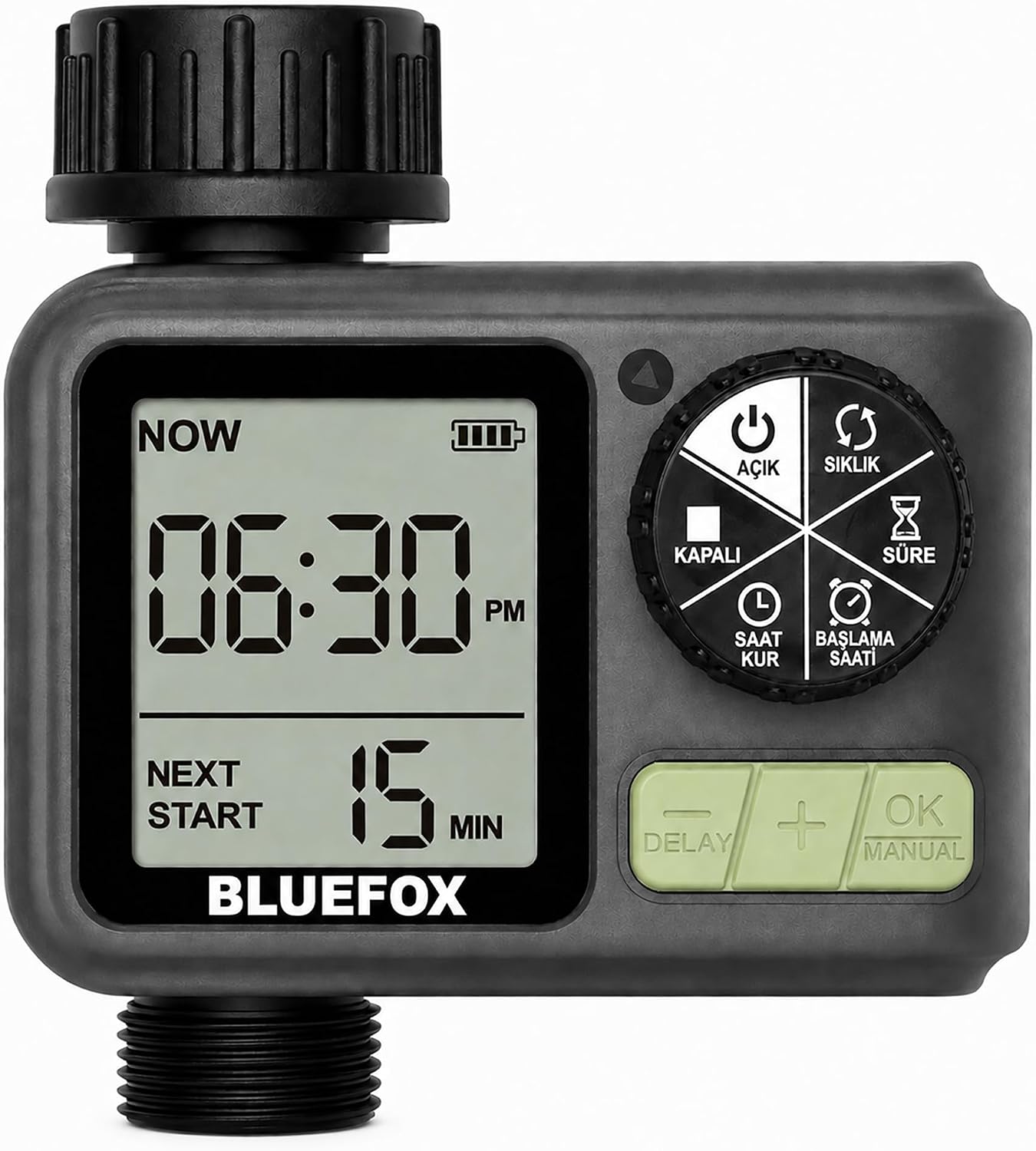 Dijital Sulama Zamanlayıcı – Programlanabilir Bahçe Sulama Cihazı, Otomatik Hortum & Musluk Tipi Timer, LCD Ekran, Manuel Mod + Rain Delay, 3/4 Bağlantı, Pilli Dış Mekan Sulama Kontrol Cihazı