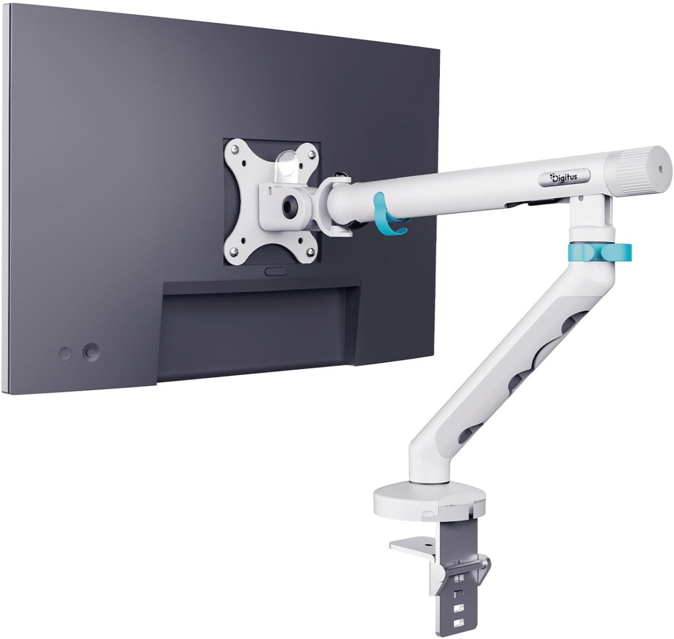 Özel Tasarım Tekli Monitör Kolu Max 35" 10Kg Taşıma Kapasiteli Mekanik Yaylı Hızlı Tak-Çıkar (Vidasız Montaj) Beyaz