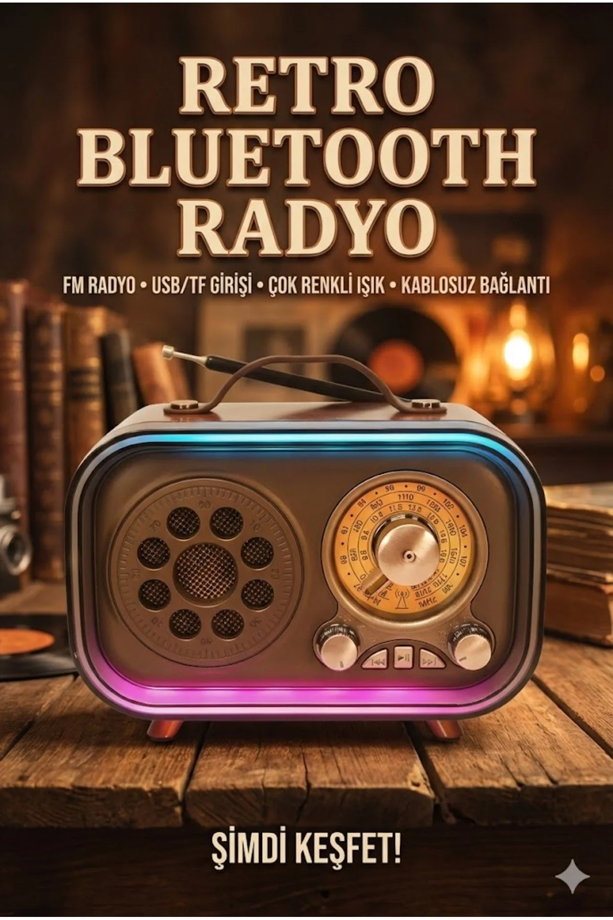 Retro Bluetooth Radyo Hoparlör USB TF Kart AUX FM Taşınabilir Nostaljik Tasarım
