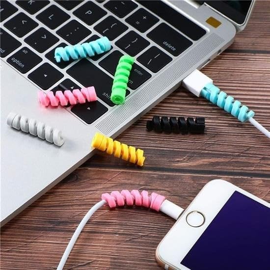 8li Telefon Tablet Şarj Kablosu Koruyucu Silikon Spiral Yay Aparat, Kırılmaya Bükülmeye Karşı 8 Adet Kablo Ucu Koruyucu