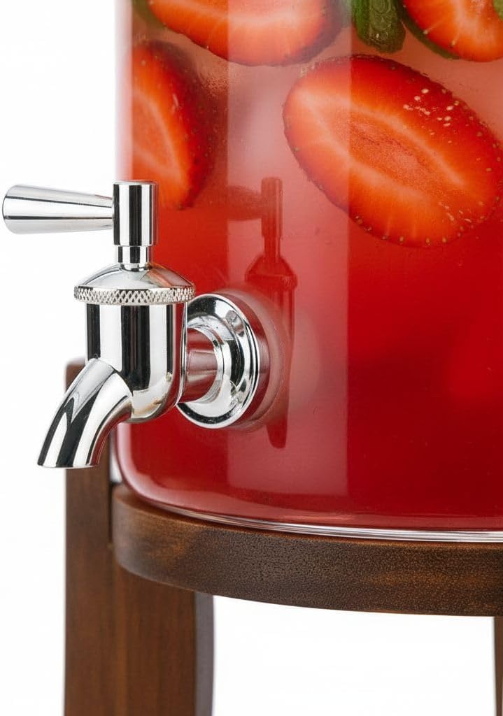 AmberHaus Akasya Ahşap Standlı Musluklu Cam Sebil - Soğuk İçecek Dispenseri ve Limonata Sürahisi - Parti ve Sunum İçin Şerbetlik - 3 ve 5 Litre Seçenekli (Akasya, Ahşap Kapaklı, 3 Litre)