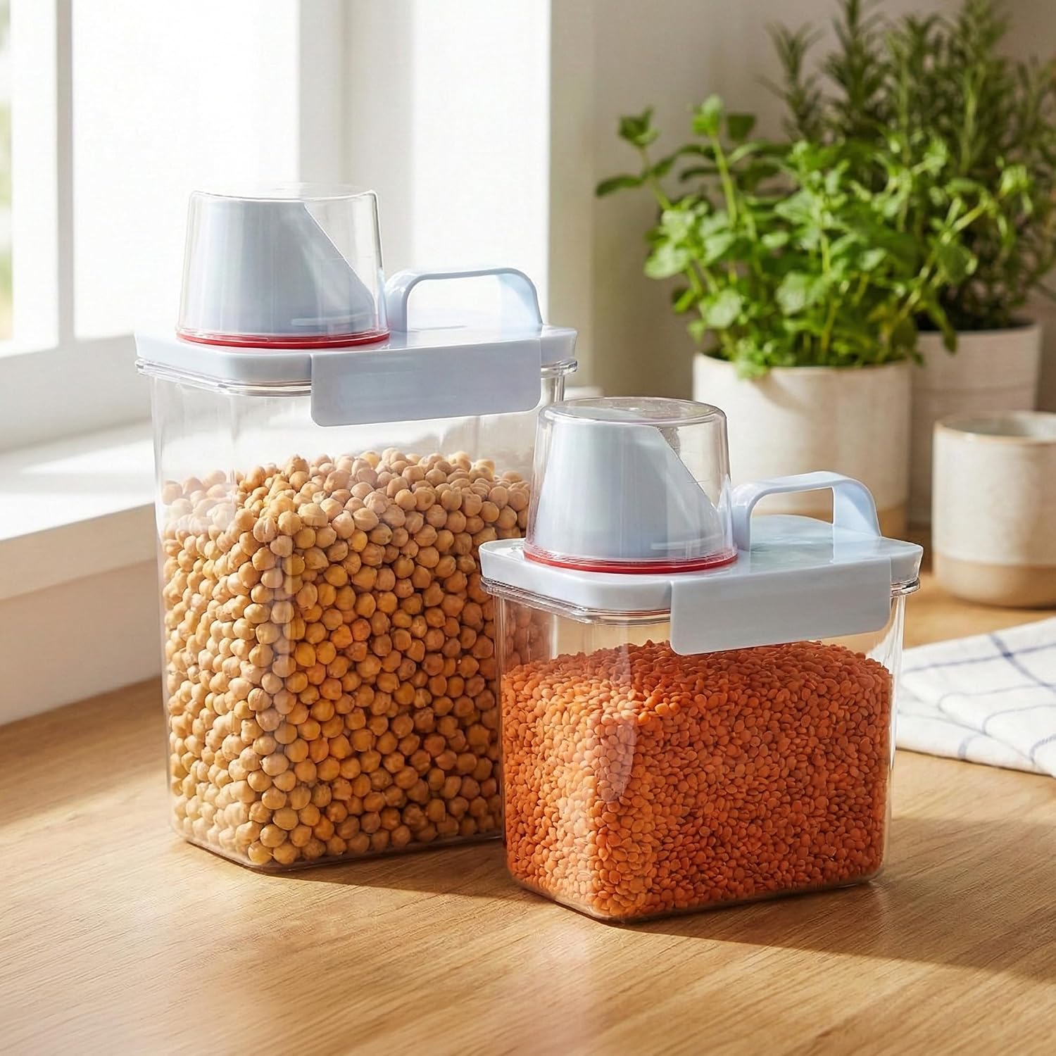 2’li Saklama Kabı – Sıkı Kapanan Ölçekli Kapak, Sızdırmaz Erzak Bakliyat ve Deterjan İçin Çok Amaçlı Set (1100 ml 1800 ml)