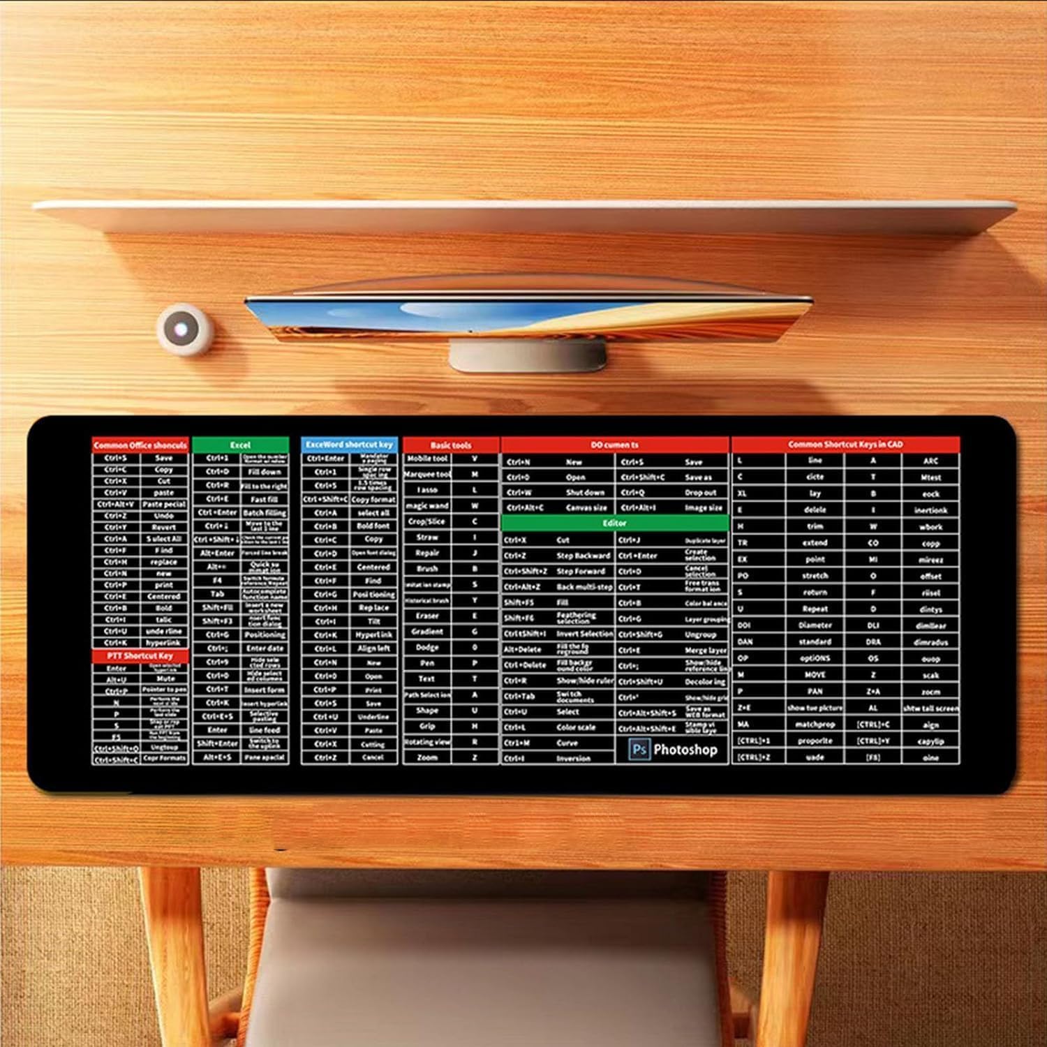 Büyük Boy 90x40 XXL Düz Siyah Mouse Pad Kauçuk Kaymaz Alt Taban Yumuşak Kumaş Oyuncu MousePad Bilgisayar ve Dizüstü Notebook Uyumlu (Pc Kısayollar)
