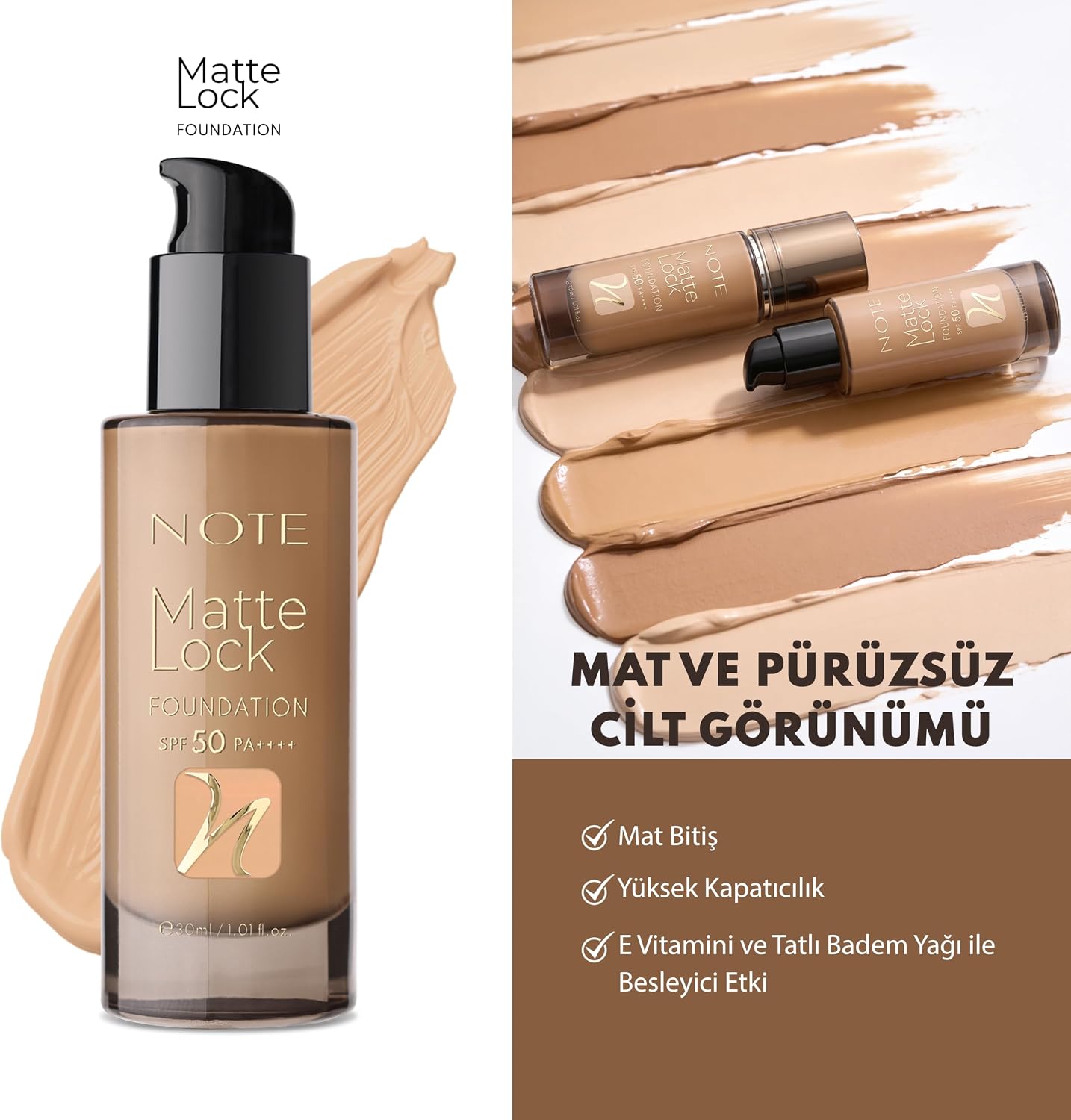 Matte Lock Foundation 130 Classic Beige SPF 50 Yoğun Kapatıcı Mat Bitişli Fondöten