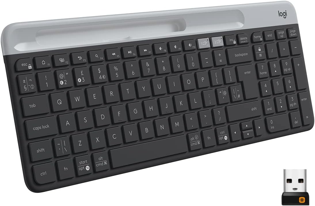 K580 İnce Çoklu Cihaz Özellikli Kablosuz Klavye, Kompakt Modern, Telefon Tutucu, 24 Ay Pil Ömrü, 10 m Kullanım Mesafesi, Bluetooth Türkçe Q Klavye, Siyah