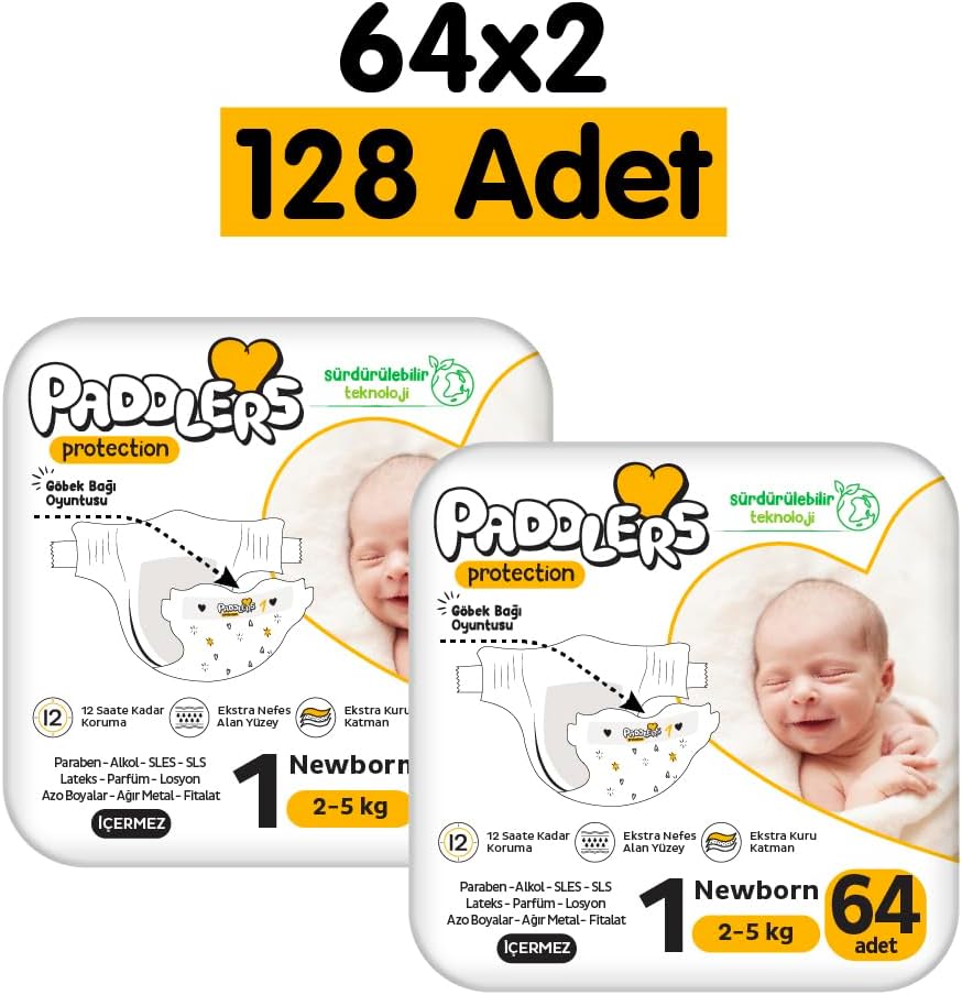 Protection Yenidoğan Bebek Bezi 1 Numara (2-5 Kg) 128 Adet – 2’li Jumbo Set, Maksimum Koruma