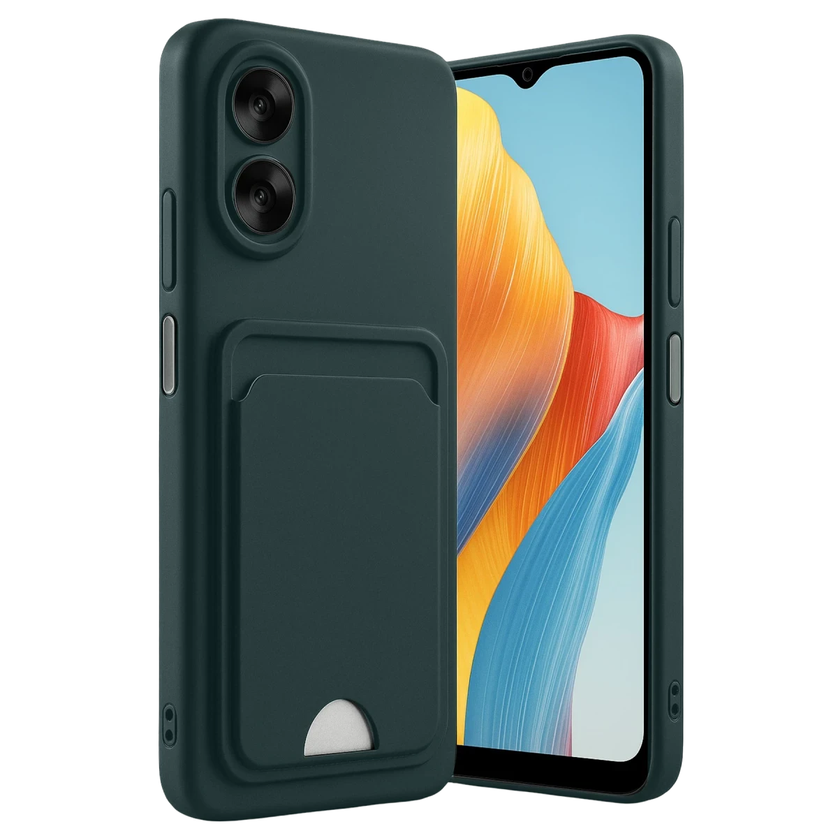 Oppo A38 Kılıf Kelvin Kartvizitli Silikon - Koyu Yeşil