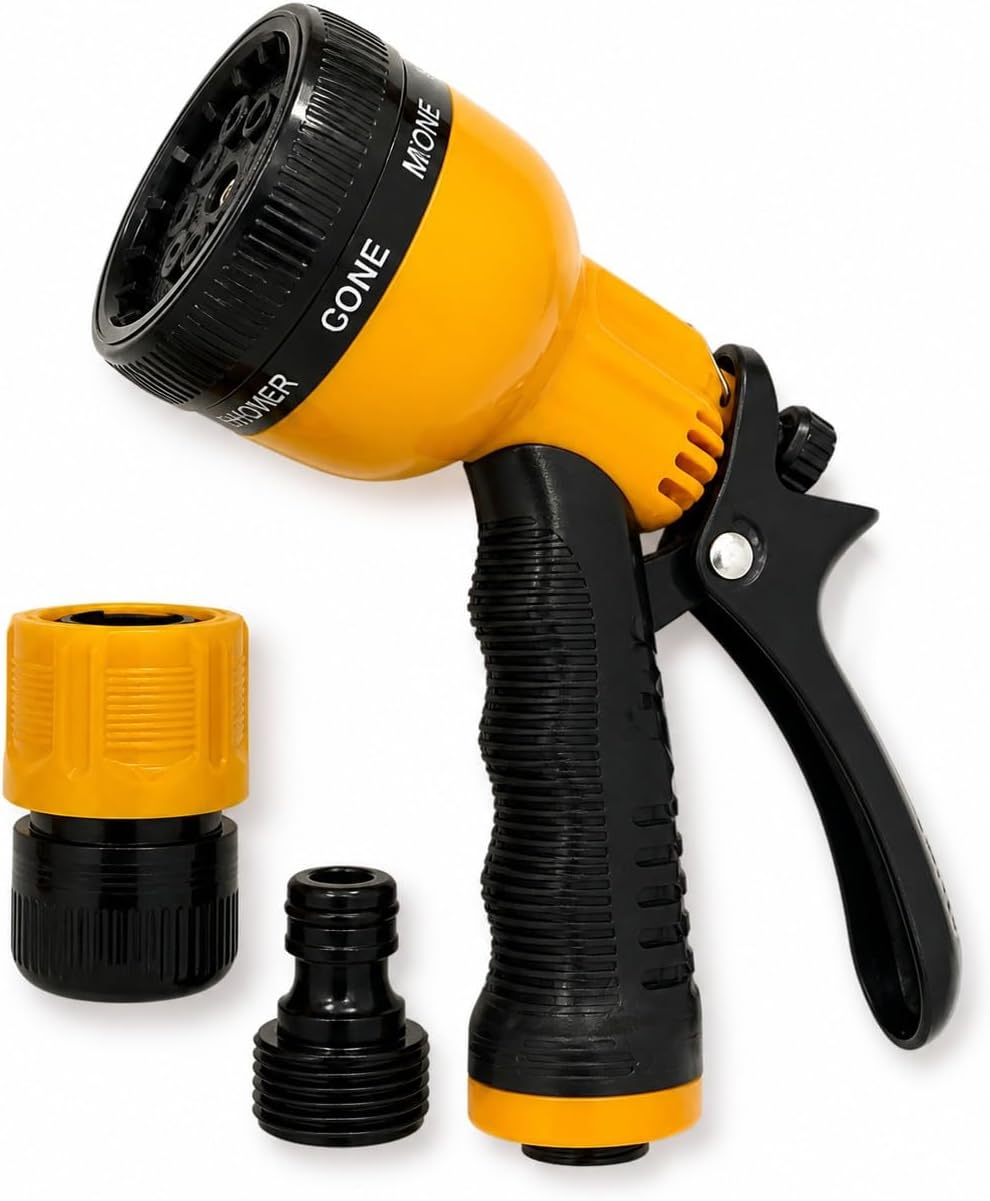 Ayarlanabilir Bahçe Sulama Tabancası 8 Fonksiyonlu, Ergonomik Kaymaz Saplı Sprey Tabancası, Tetik Kilitleme Özelliği, Basınç Ayarlı Su Püskürtme Tabancası, Hortum Bağlantı Adaptörlü, Araç Yıkama