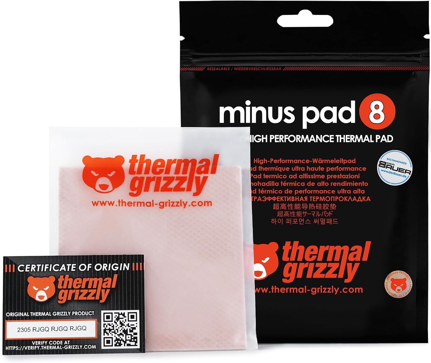 Minus Pad 8 (100 x 100 x 1,0 mm) – elektrikli, iletken olmayan ısı iletim pedi, yüksek ısı iletkenliği ve sıkıştırılabilirlik, SSD'ler, GPU'lar, konsollar ve elektronik cihazlar için