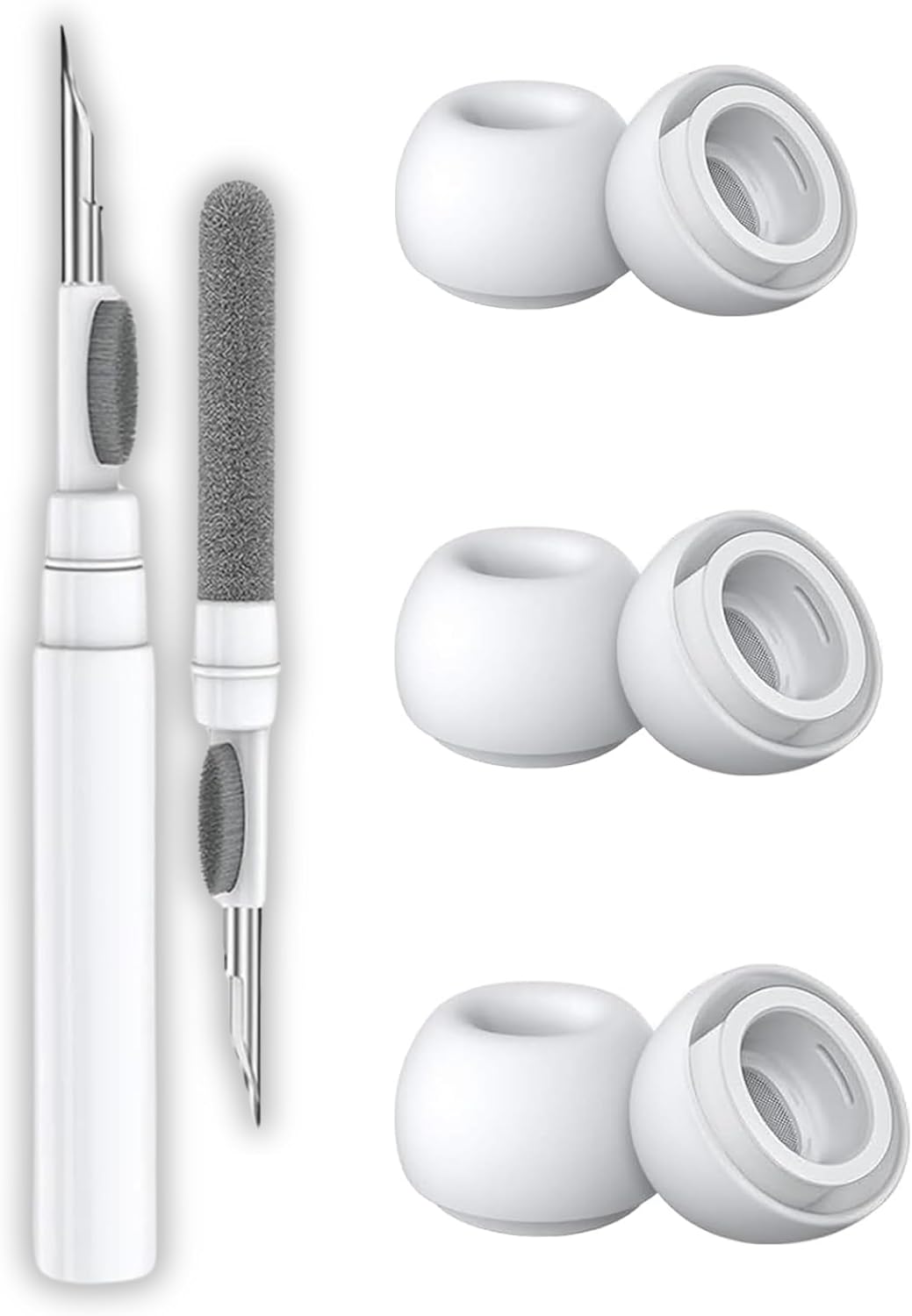 AirPods Pro 3 Uyumlu Toz Filtreli Premium Silikon Yedek Kulaklık Uçları Seti (S/M/L - AirPods Temizleme Kalemi)
