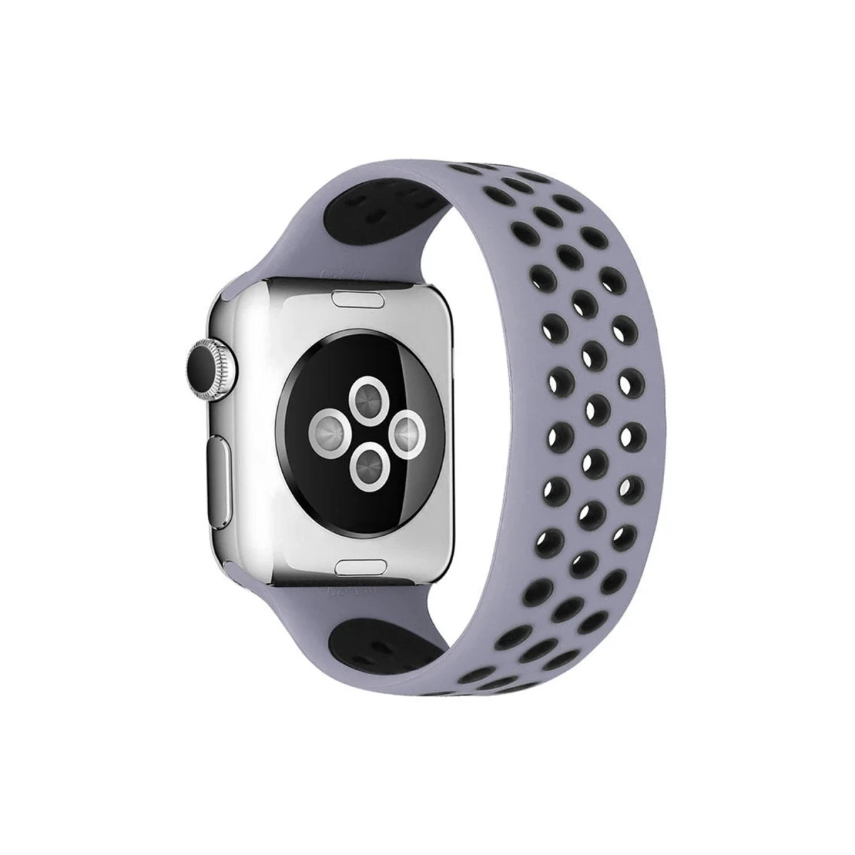 Apple Watch 42mm Ayarlı Delikli Silikon Kordon - Gri-Siyah