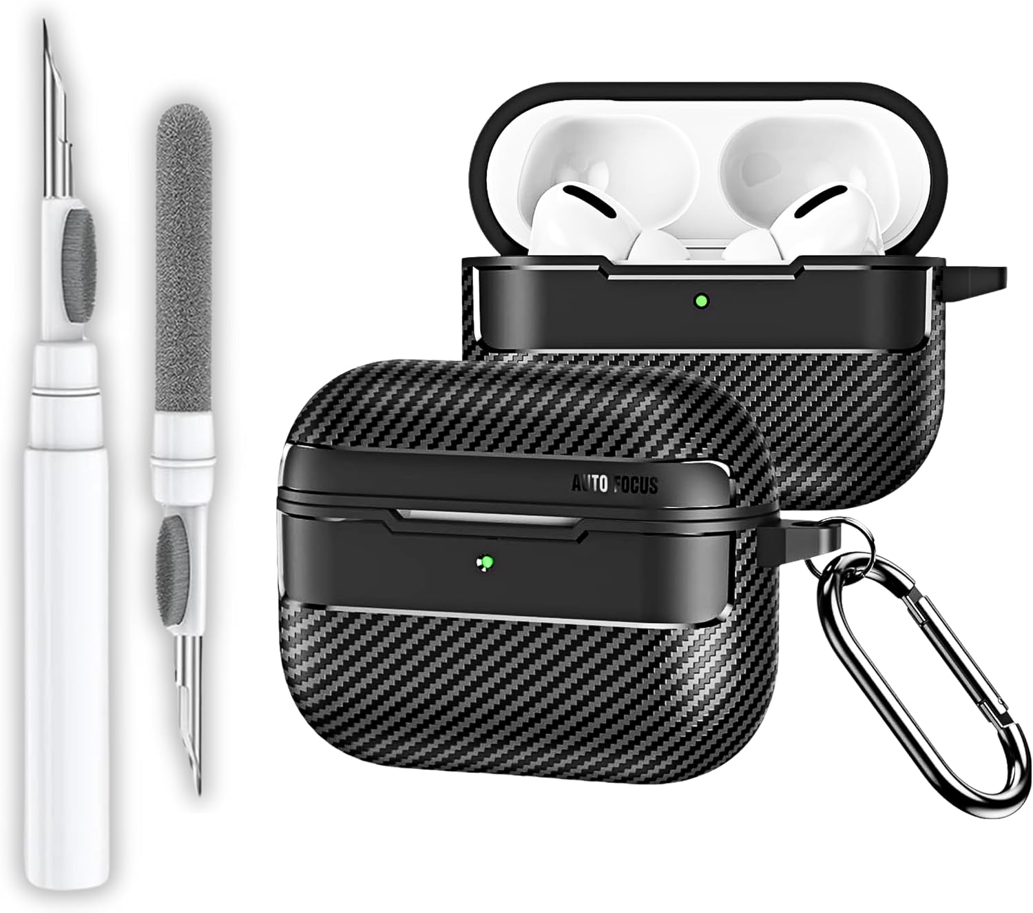 AirPods Pro 3. Nesil Uyumlu Karbon Fiber Hybrid Polymer Technology Premium Kulaklık Kılıfı ve 3'ü 1 Arada Bluetooth Kulaklık Temizleme Kalemi Seti (Siyah)
