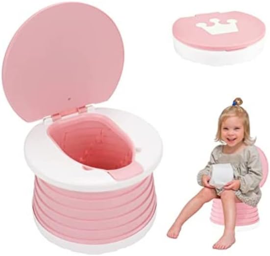 Katlanabilir Çocuk Tuvaleti, Çok Fonksiyonlu Alıştırma Tuvaleti, Carry Potty, Taşınabilir Lazımlık (Pembe)