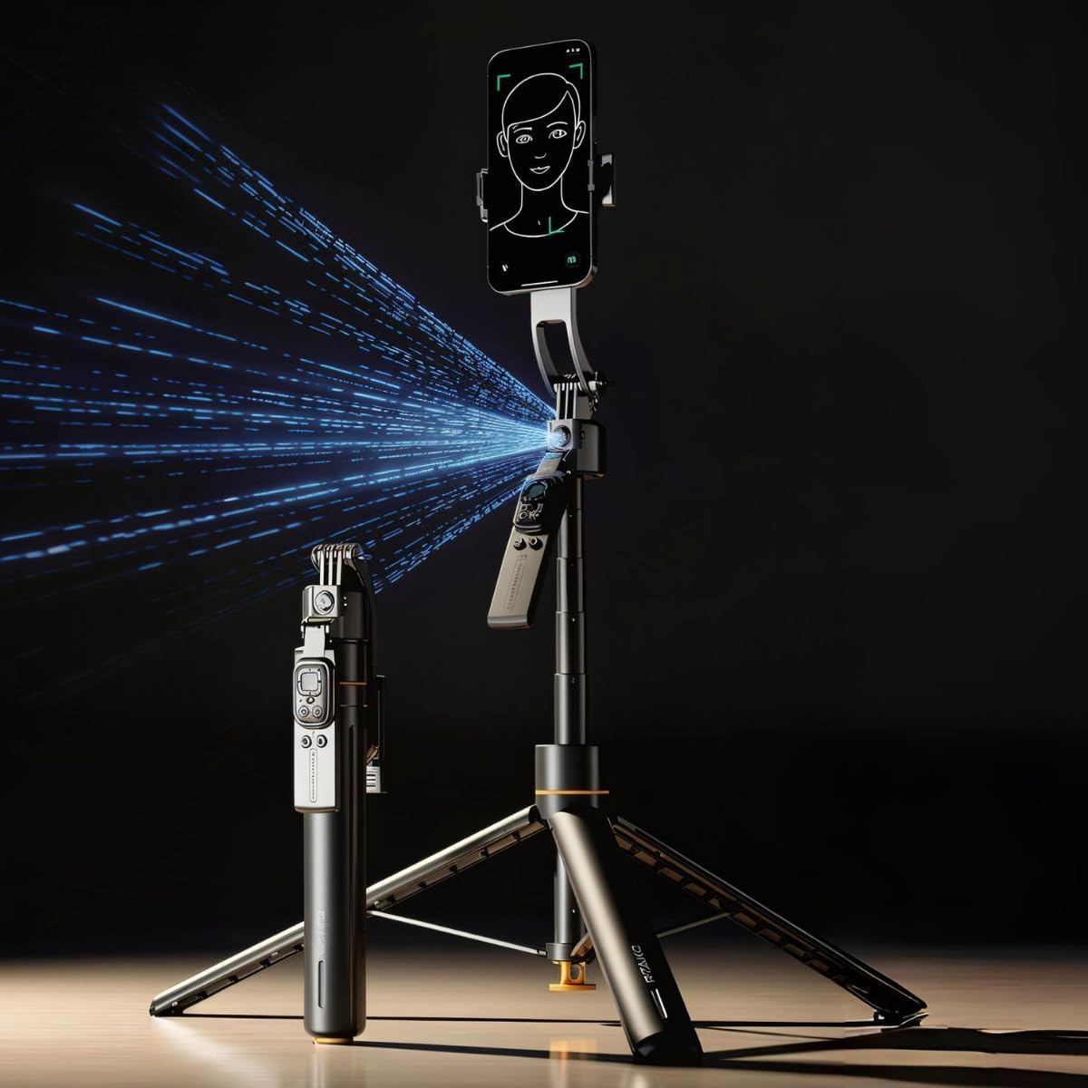Tam Profesyonel Otomatik Açılan, AI Yüz Takipli 170 cm Selfie Çubuğu ve Tripod | 360° Dönebilen Telefon Tutucu, Portatif, Uzaktan Kontrol, Titanyum | Canlı Yayın/Video/Fotoğraf | TT07SS