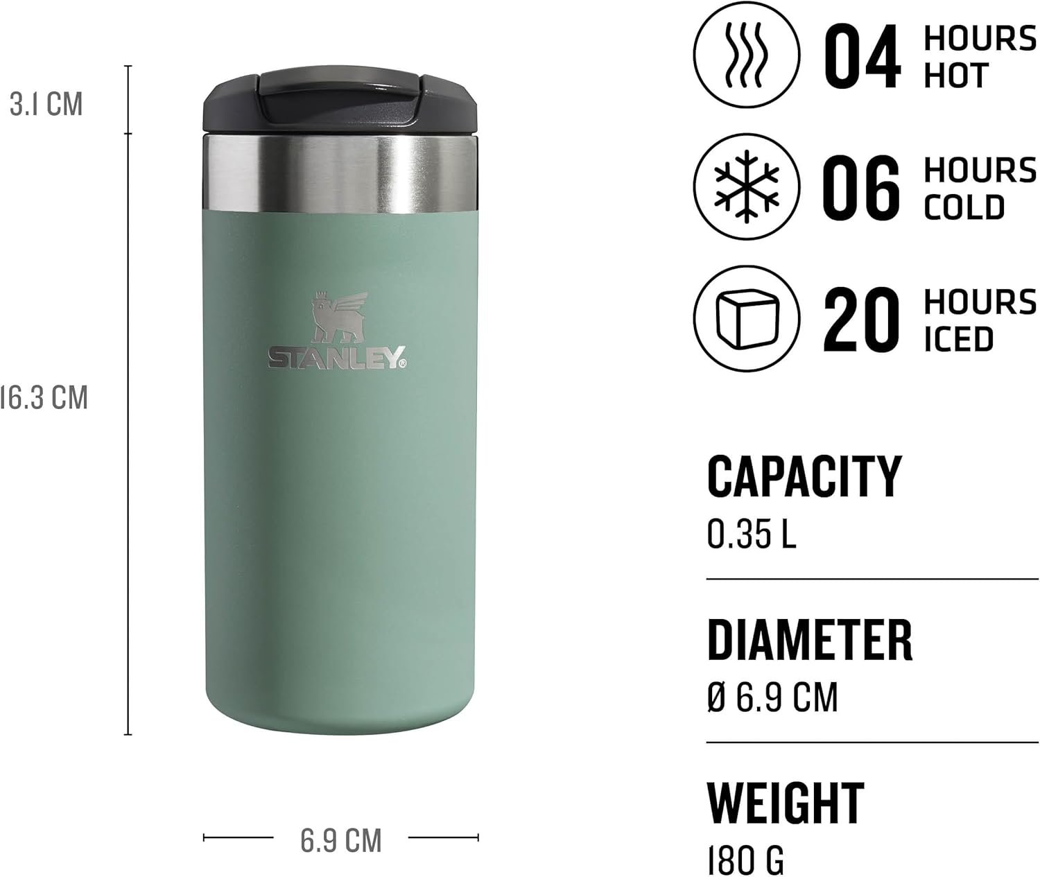 The Aerolight Transit Mug Termos 0.35 Litre - Yeşil (Shale Metallic) | Paslanmaz Çelik
