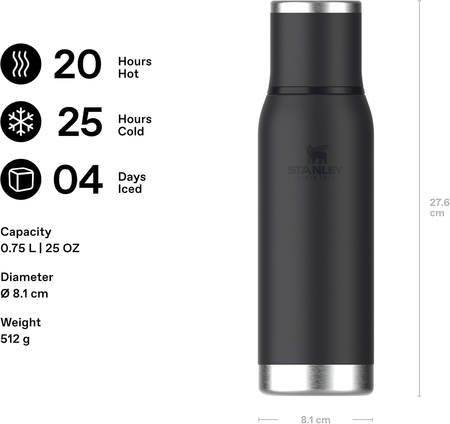 Adventure To-Go Termos 0.75 Litre - Siyah 2.0 | Paslanmaz Çelik