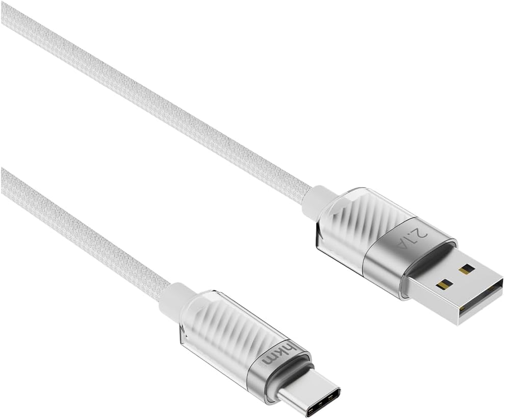 KNIT GLAM 2.1A hızlı şarj destekli, USB-A to Type-C Şarj ve Data Aktarım Kablosu, 1 metre, Beyaz