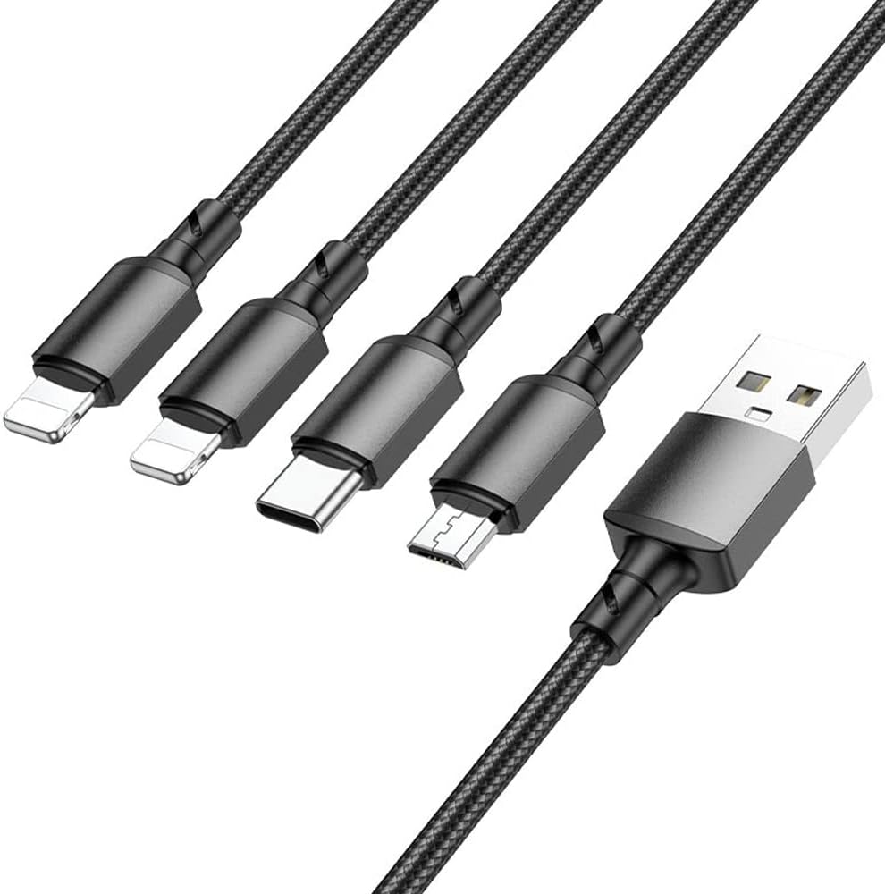 4in1 Usb Kablo Lightning + Micro + Type-c 4'ü 1 arada Lightning/Micro-USB/USB-C için Şarj Kablosu 1metre 2A Akım BX72 (2x Lightning+Type-C+Micro Uçlu Kablo)