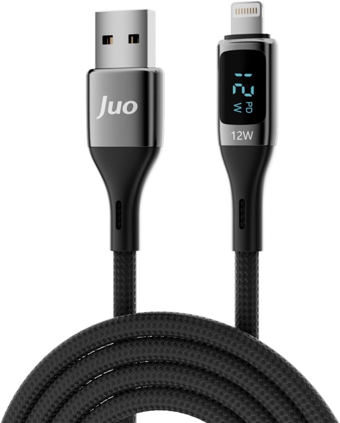12W Dijital Led Ekranlı USB-A to Lightning iPhone iPad Örgülü Hızlı Şarj ve Data Kablosu 1 Metre