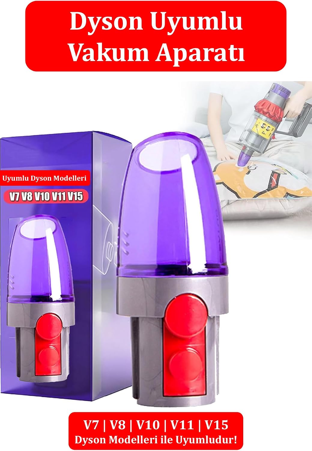 Dyson V7, V8, V10, V11, V15 ile Uyumlu Vakum Başlığı Aparatı, Hızlı Vakum