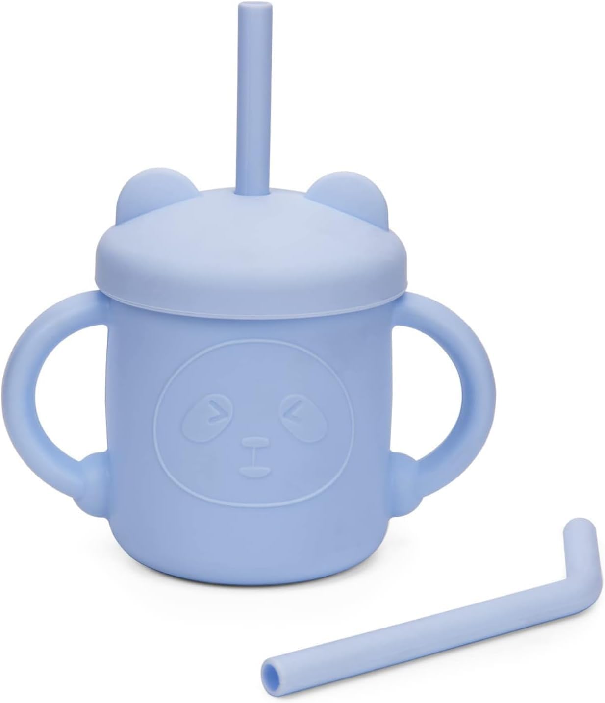 Silikon Emzikli Bardaklar, 200ml Dökülmez Pipetli Bebek Bardağı, 2 Kulplu, 1 Düz ve 1 Eğri Pipetli, BPA İçermeyen, 6 Aydan Büyük Bebekler İçin Eğitici Bardak