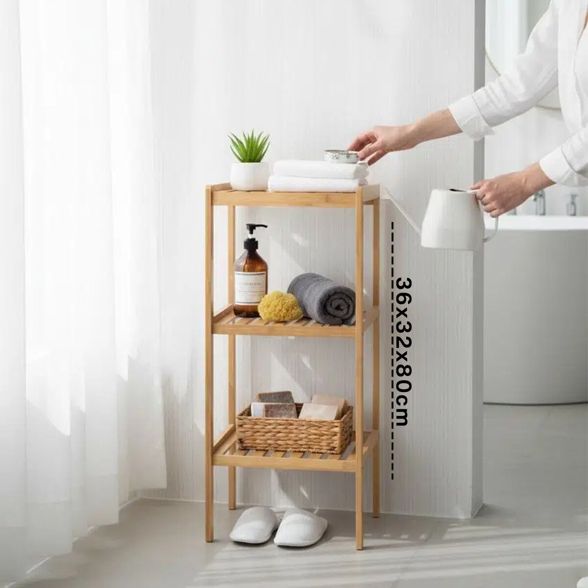 Çok Amaçlı Raf - Organizer 3 Katlı Ahşap - Bambu 36X32X80CM