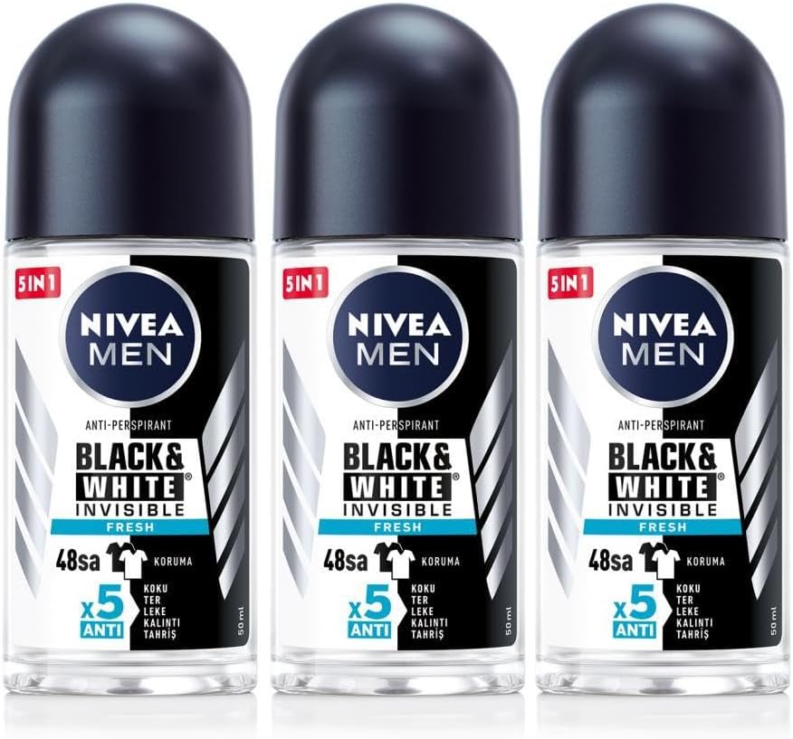MEN Erkek Roll-on Deodorant Black&White Fresh 50ml, 48 Saat Koruma, X3 Adet