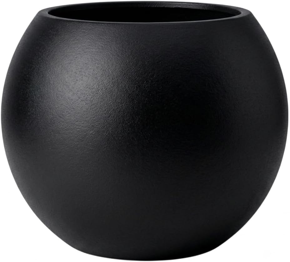 ZEVLİ Dekoratif 27L Küre Saksı Ø35 cm (Siyah) • Beton Görünümlü Modern Salon ve Bahçe Saksısı