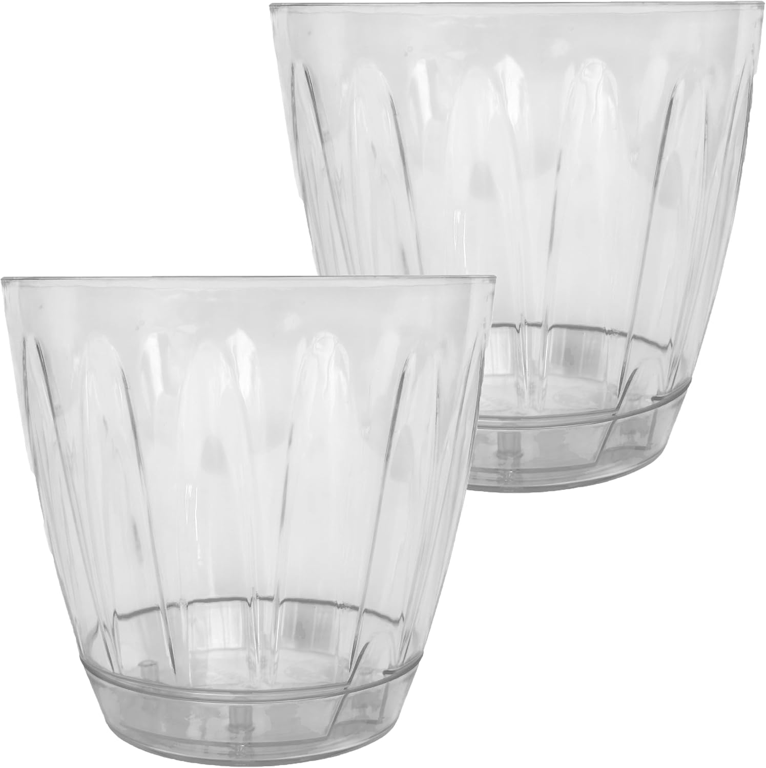 2 adet Plastik Orkide Saksısı Seti 1,5 lt Gizli Tabaklı Şeffaf Saksı 145 x 135 mm