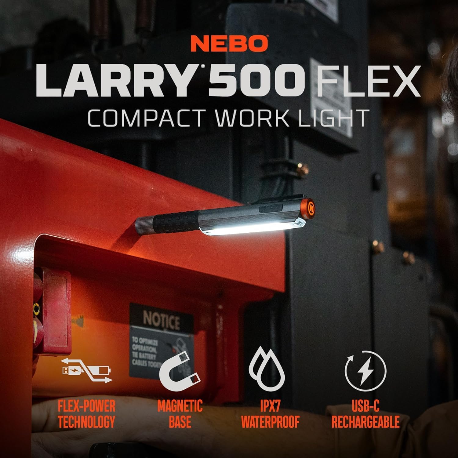 Lil Larry 500 Flex Şarj Edilebilir Çalışma Işığı - 500 Lümen COB LED, USB-C Şarj, Flex-Power Pil Sistemi, Manyetik Taban, IPX4 Suya Dayanıklı, Uçak Sınıfı Alüminyum