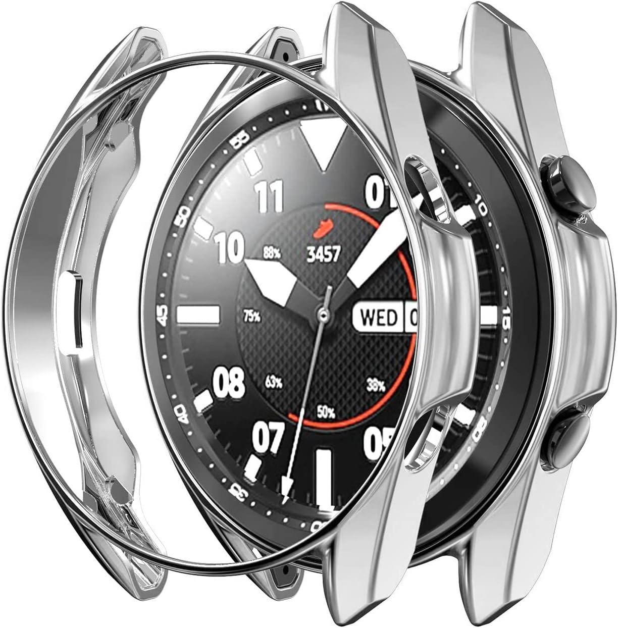 Samsung Galaxy Watch 3 ile uyumlu 41 mm (Önü Açık) Wafture Silikon Çerçeve Kılıf Watch 3 ile uyumlu 41 mm Akıllı Saat Kılıf Şeffaf (Gümüş)