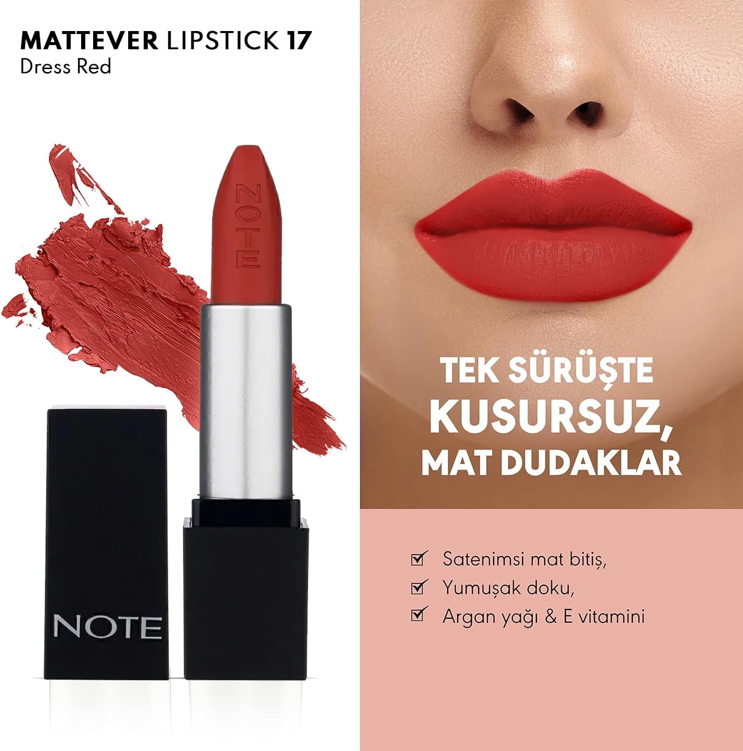 Cosmetics Mattever Lipstick 17 Dress Red Yarı Mat Saten Bitişli Ruj, Kızıl Kahverengi