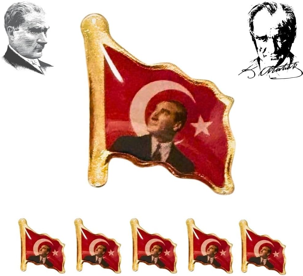 Türk Bayrağı Atatürk Yaka Rozeti Metal Rozet Klipsli 5 Adet Dalgalanan Türk Bayrağı Atatürk Rozeti